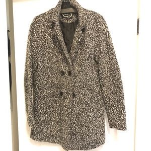 Black and white speckled pea coat